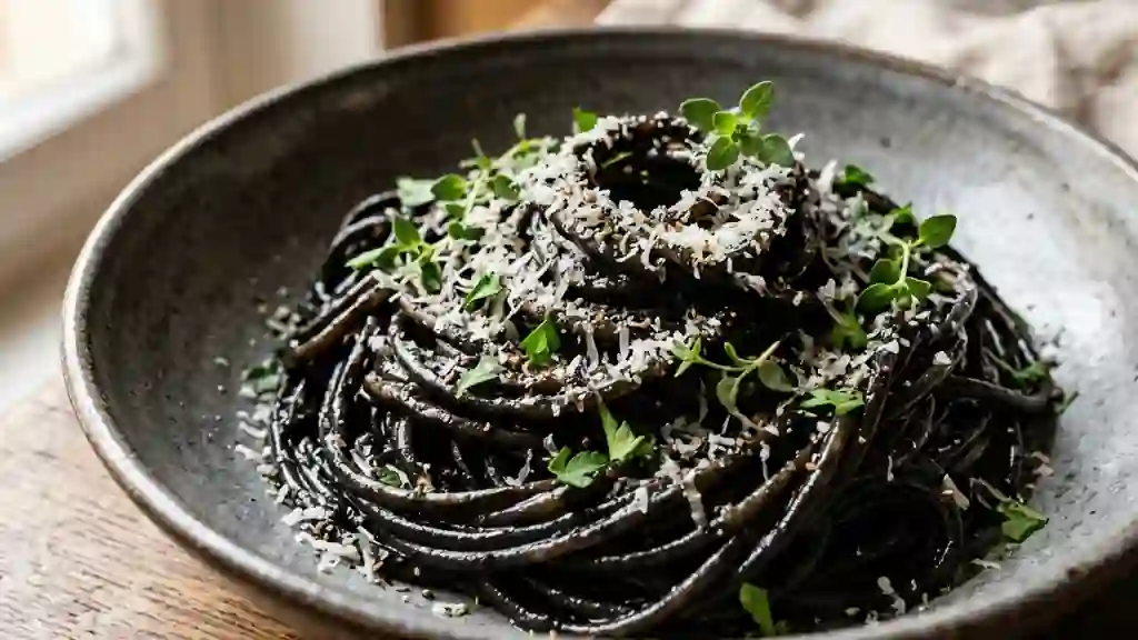 Spaghetti crémeux à l'encre de seiche - Photo de présentation