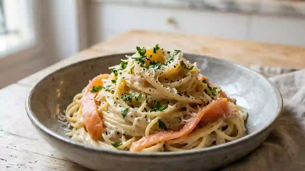 Spaghettini Crémeux Saumon et Truffe Noire - Photo de présentation