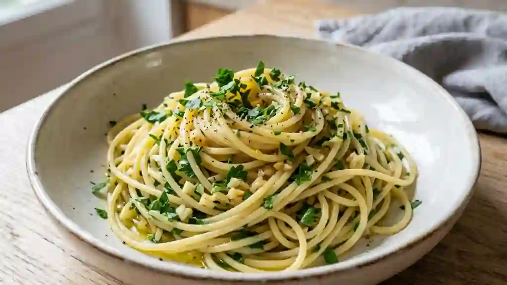 Spaghettis fondants à l'ail et au persil frais - Photo de présentation