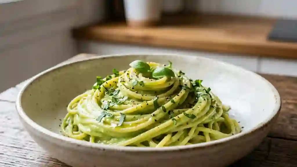 Spaghettis crémeux à la crème d'avocat - Photo de présentation