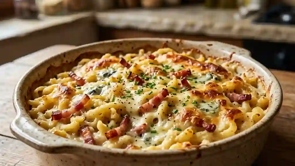 Spätzle crémeux au roquefort et lardons grillés - Photo de présentation