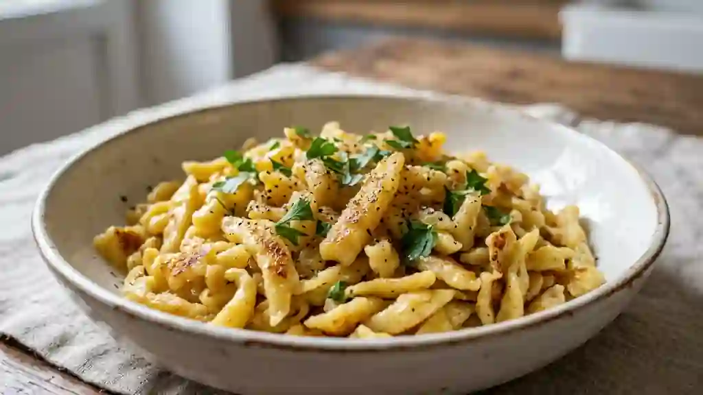 Spätzle fondants sautés au beurre noisette - Photo de présentation