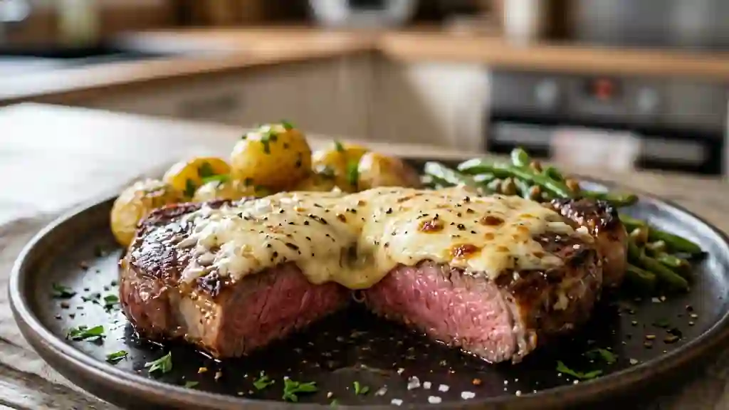 Steaks fondants au gruyère gratiné - Photo de présentation