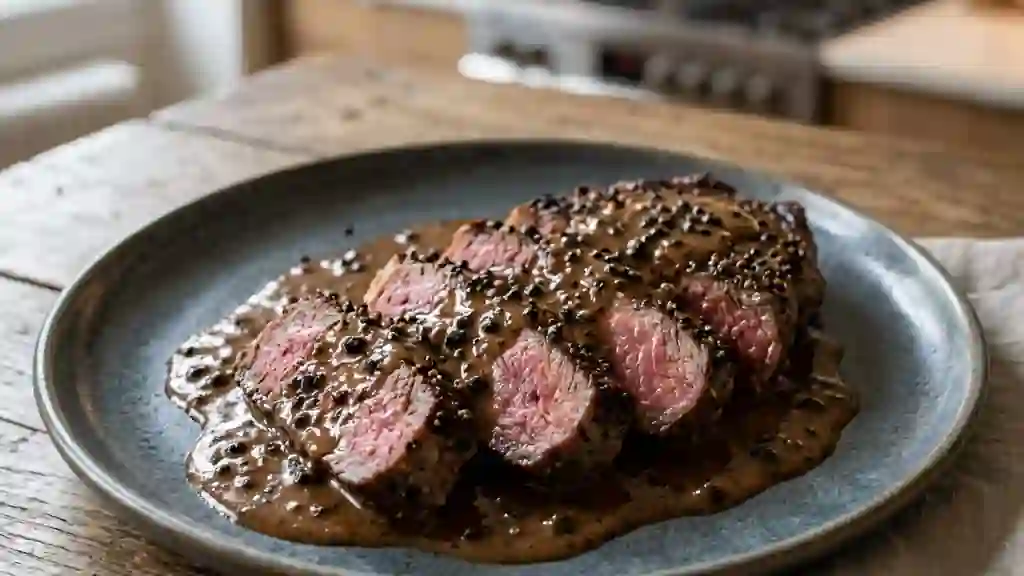 Steak au Poivre Noir Croquant et Sauce Cognac - Photo de présentation