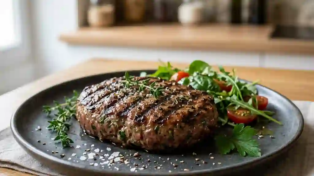 Steaks hachés grillés aux herbes fraîches - Photo de présentation