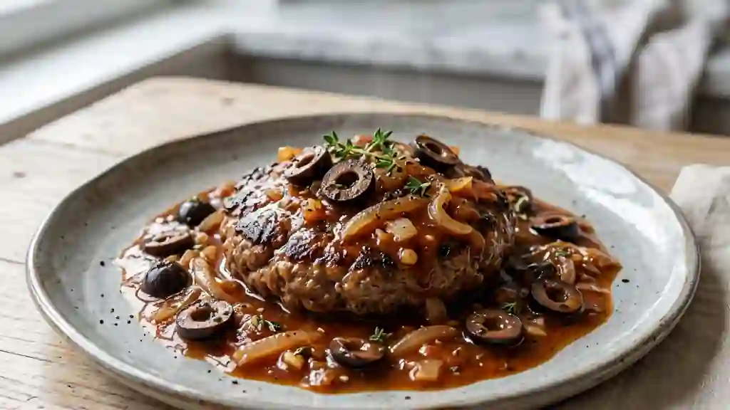 Steaks juteux au coulis de tomate et olives - Photo de présentation