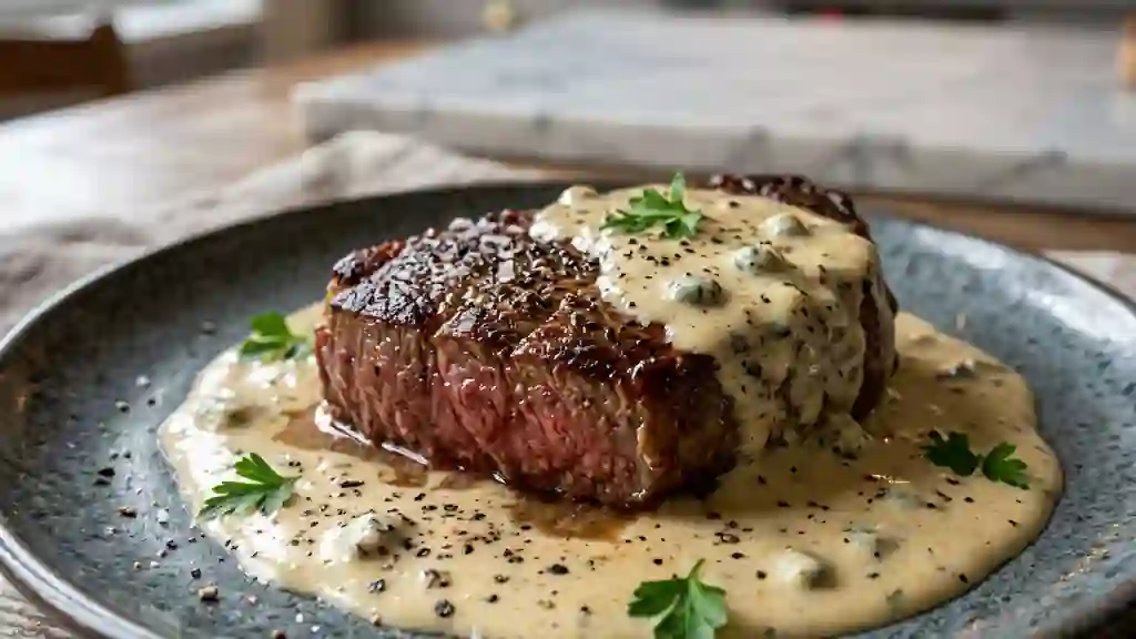 Steak juteux et crème fondante au roquefort - Photo de présentation