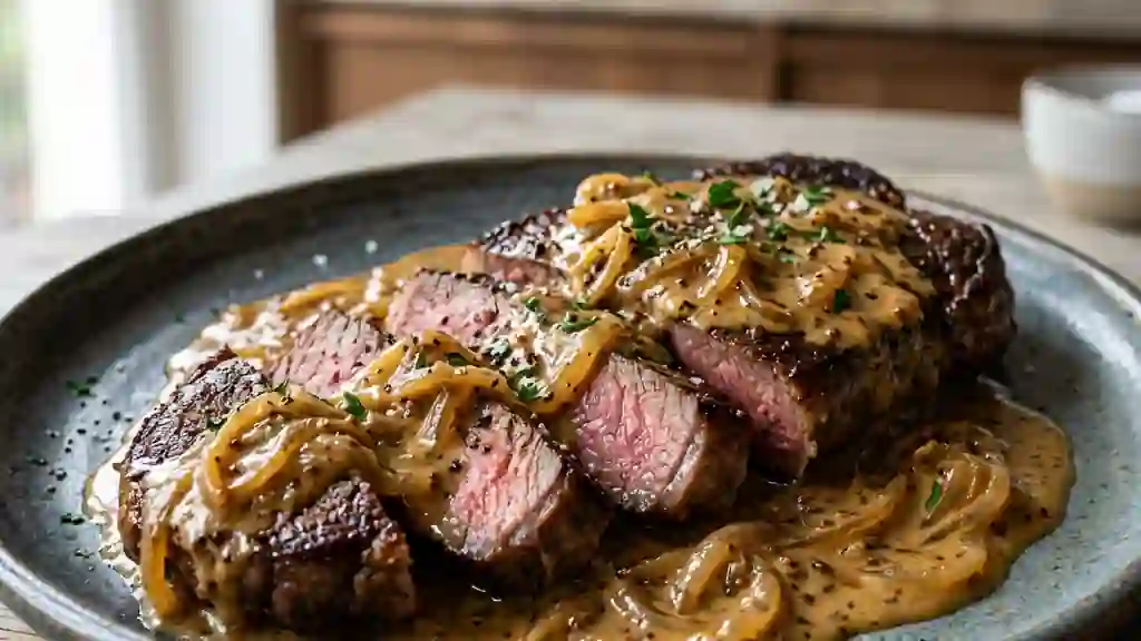 Pavé de bœuf et oignons confits fondants - Photo de présentation