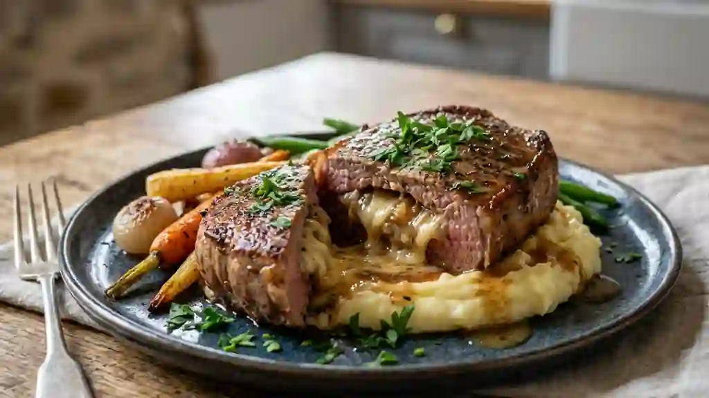 Steaks farcis au fromage et réduction de bière - Photo de présentation