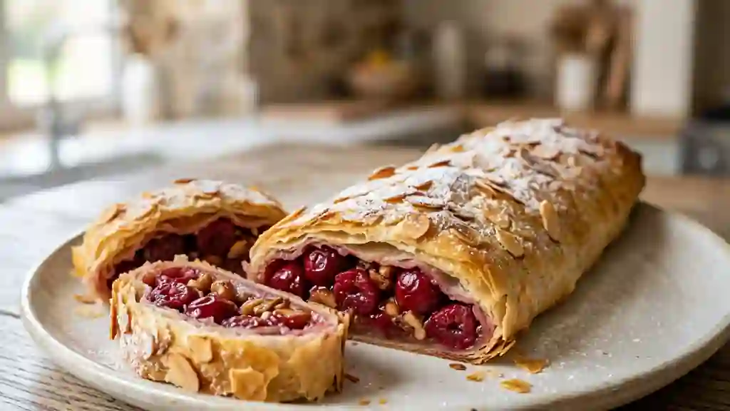 Strudel croustillant aux cerises et amandes - Photo de présentation
