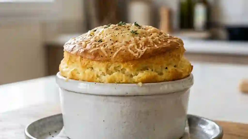 Soufflé au fromage aérien et doré - Photo de présentation