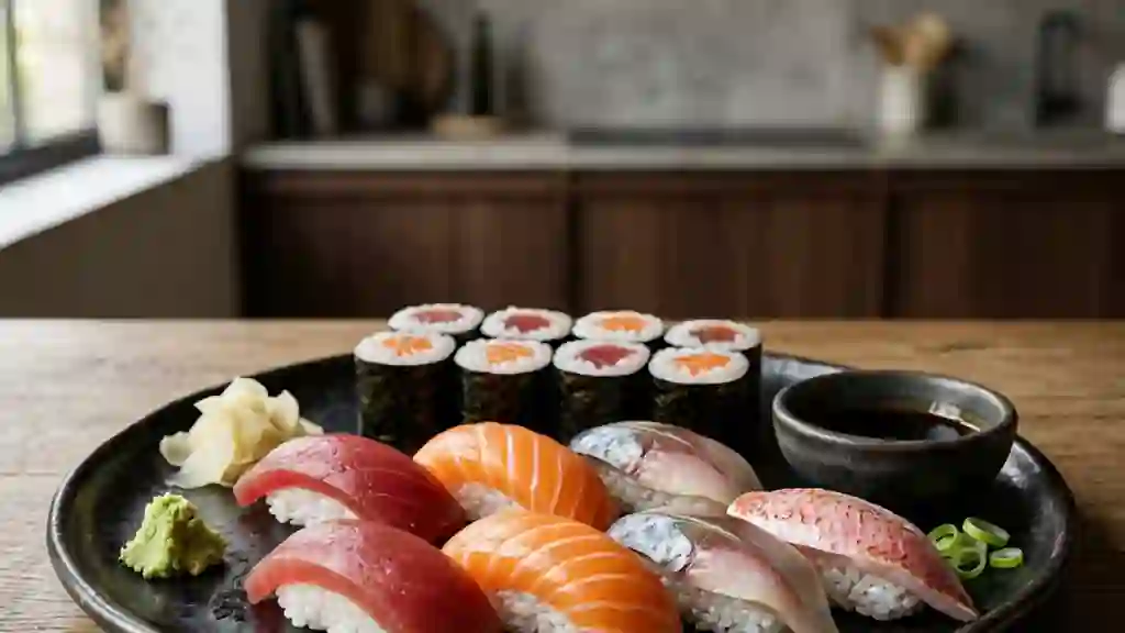 Sushis et Makis aux Quatre Poissons Frais - Photo de présentation