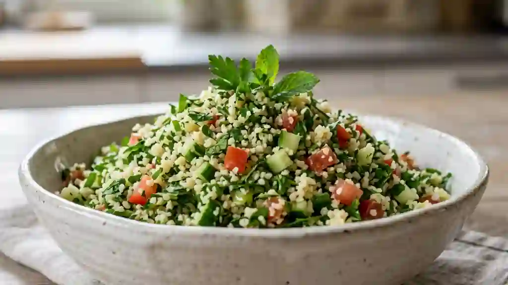 Taboulé frais aux herbes ciselées et citron - Photo de présentation