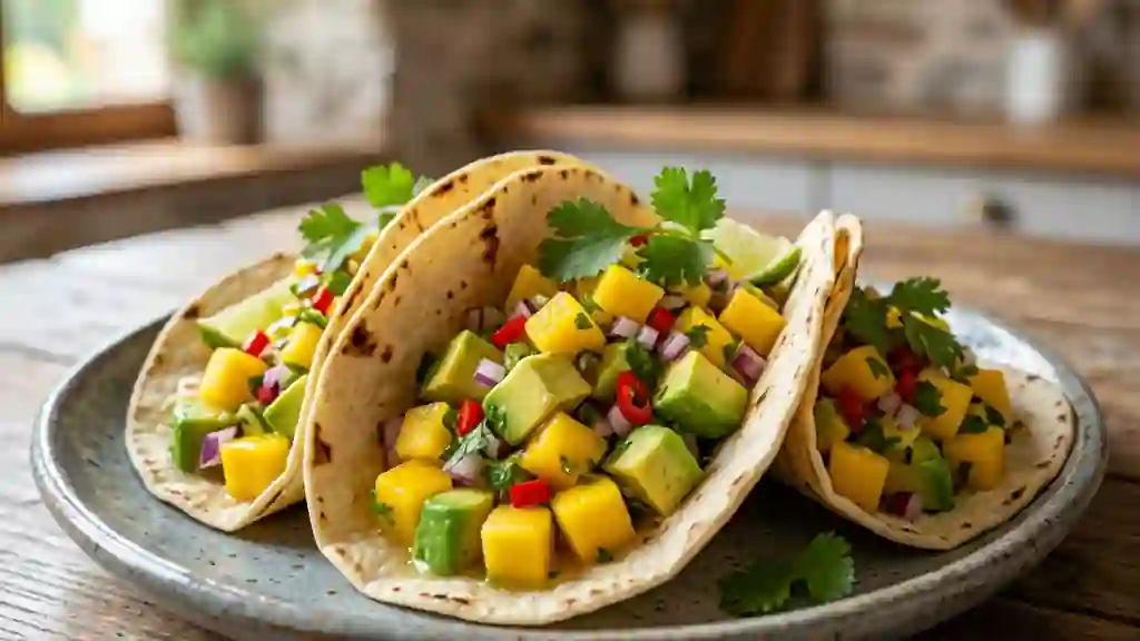 Tacos acidulés mangue, avocat et piment frais - Photo de présentation