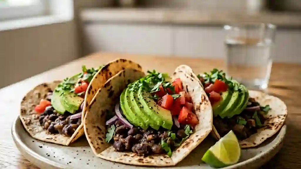Tacos veggie aux haricots noirs et avocat - Photo de présentation