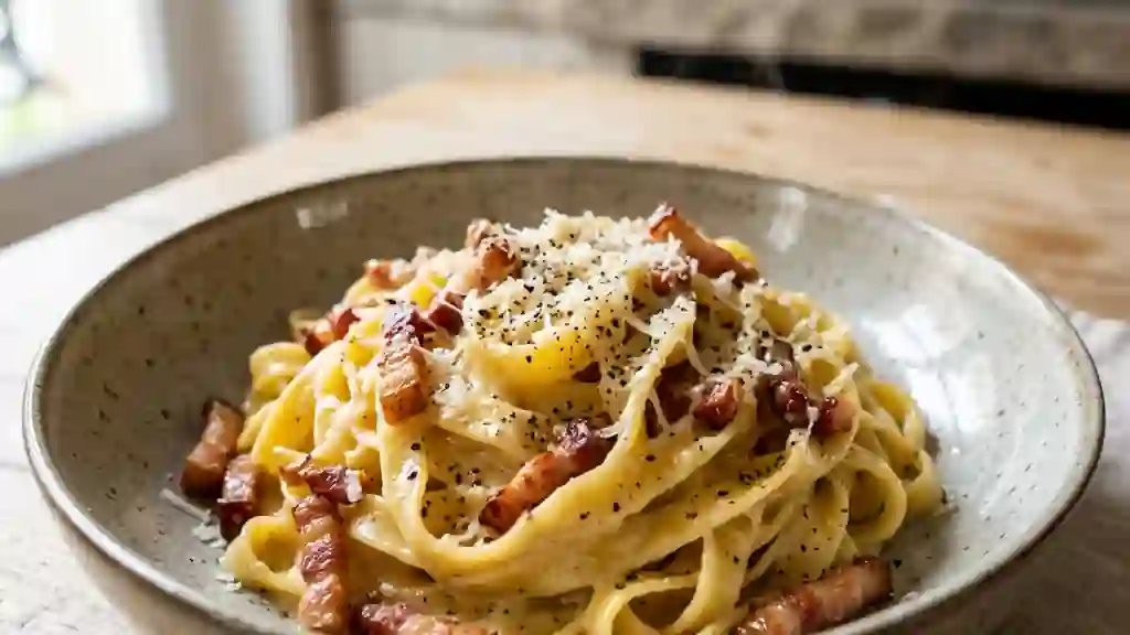 Tagliatelles Carbonara Crèmeuses et Poivrées - Photo de présentation