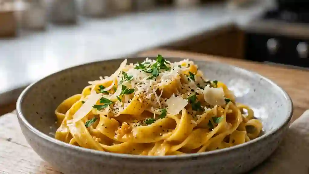 Tagliatelles à la crème de potiron fondante - Photo de présentation