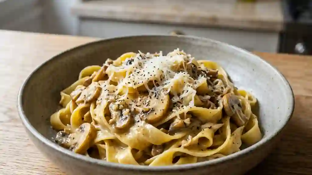 Tagliatelles Crémeuses aux Champignons et Ail - Photo de présentation