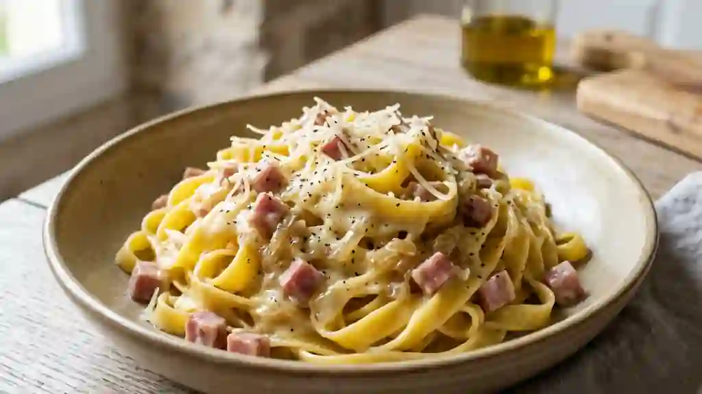 Tagliatelles Crémeuses au Beaufort et Jambon Cru - Photo de présentation