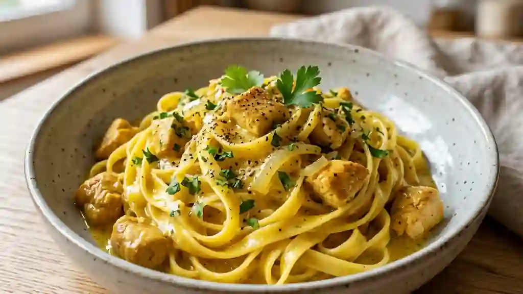 Tagliatelles au Curry et Poulet Fondant - Photo de présentation