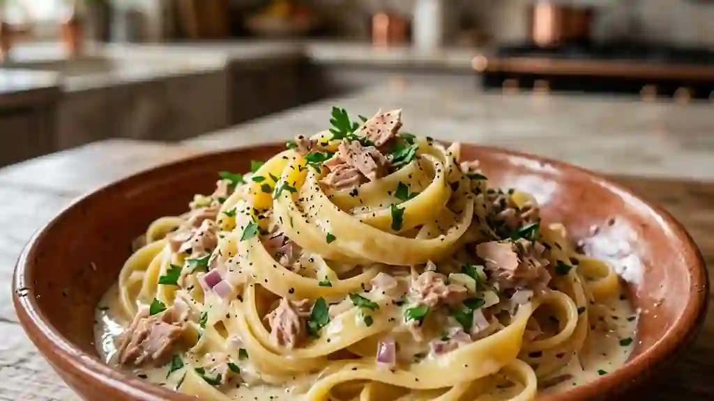 Tagliatelles au thon et crème fondante - Photo de présentation