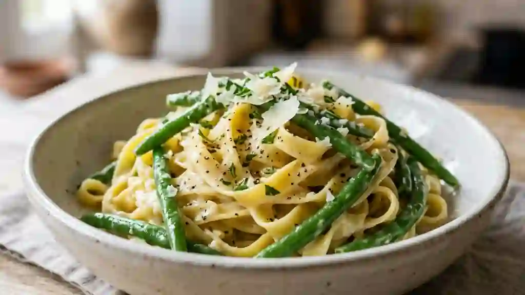 Tagliatelles onctueuses aux haricots verts - Photo de présentation