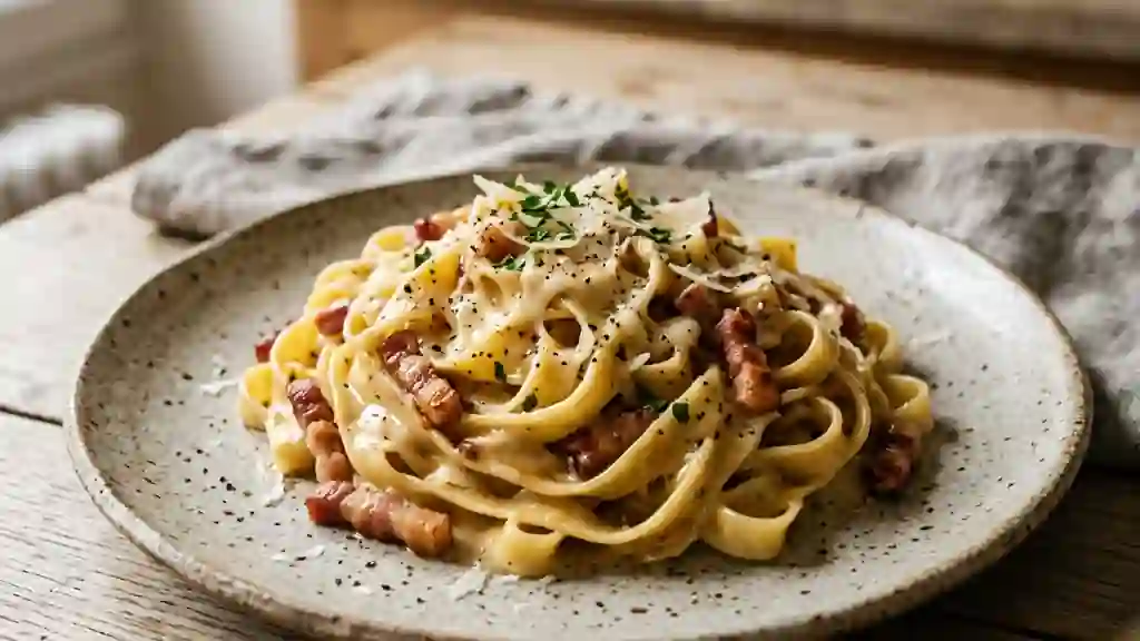 Tagliatelles Carbonara Crèmeuses au Balsamique - Photo de présentation