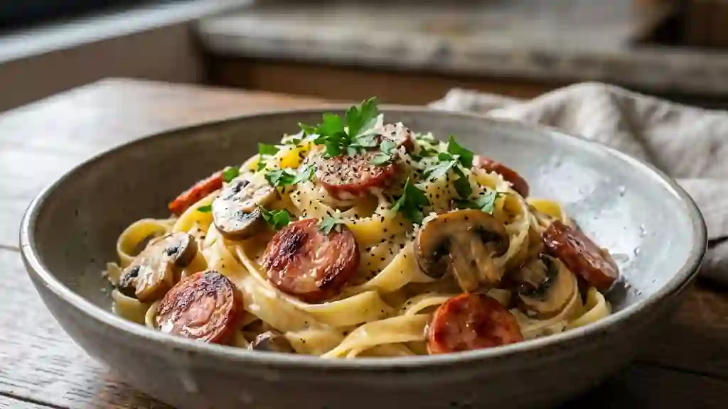 Tagliatelles crèmeuses au chorizo et champignons - Photo de présentation
