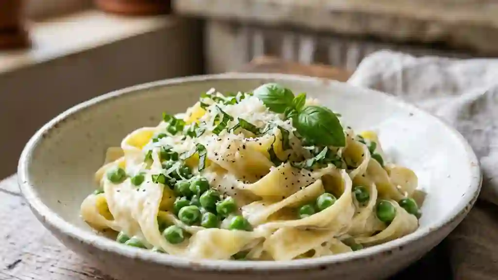 Tagliatelles Onctueuses Mascarpone et Petits Pois - Photo de présentation