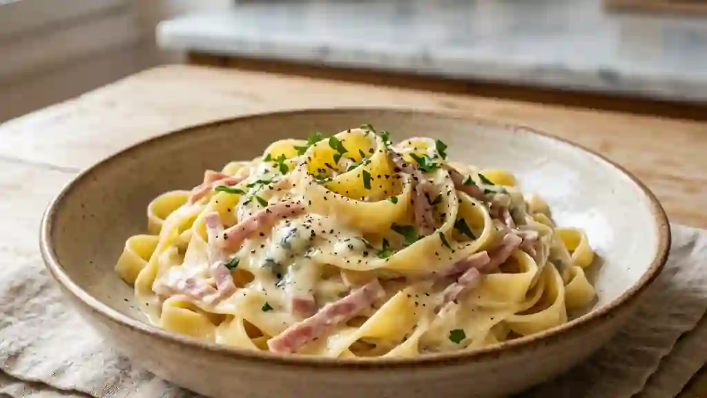Tagliatelles onctueuses au roquefort et jambon - Photo de présentation