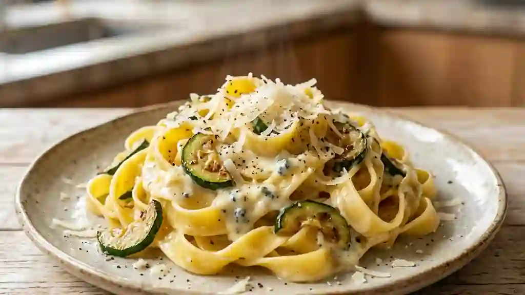Tagliatelles crémeuses au gorgonzola et courgettes - Photo de présentation