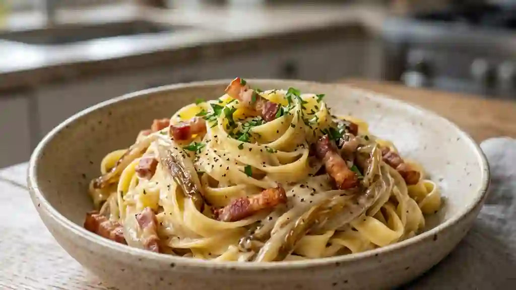 Tagliatelles crémeuses aux chicons et lardons - Photo de présentation