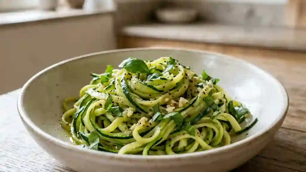 Tagliatelles de courgettes croquantes à l'ail - Photo de présentation