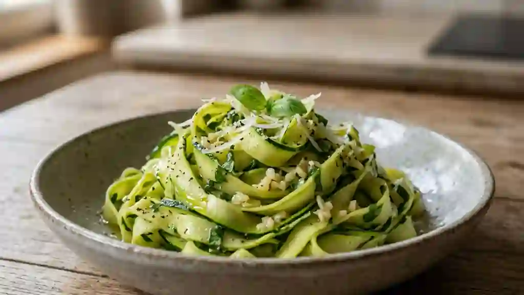 Tagliatelles de courgettes croquantes à l'ail - Photo de présentation