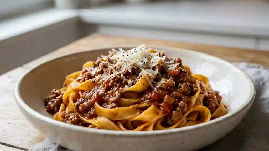 Tagliatelles bolognaise fondantes et riches - Photo de présentation