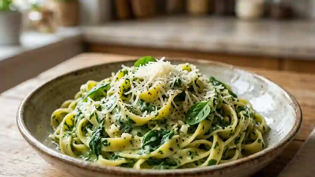 Tagliatelles soyeuses à la crème d'épinards - Photo de présentation