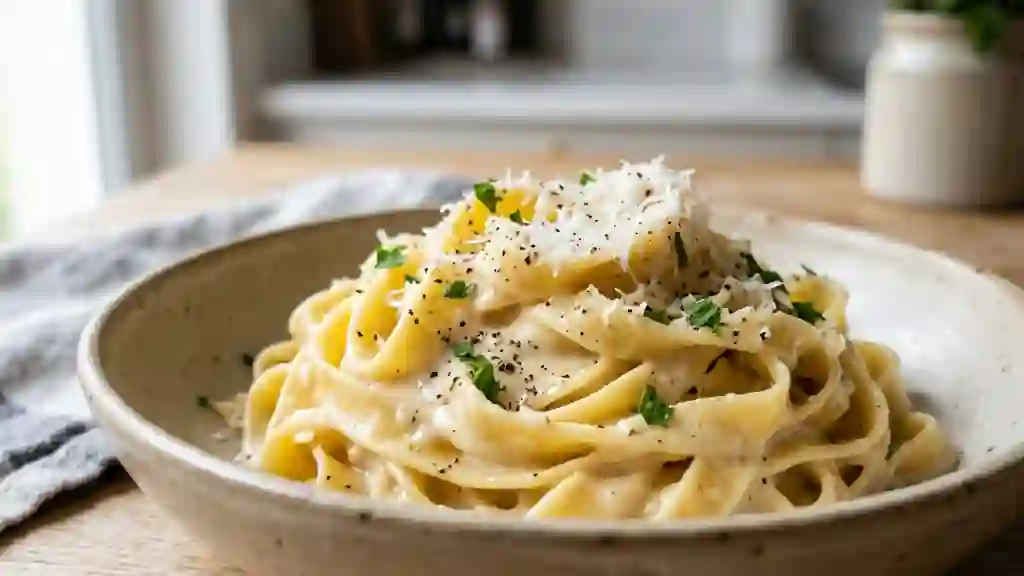 Tagliatelles soyeuses à la crème de parmesan - Photo de présentation