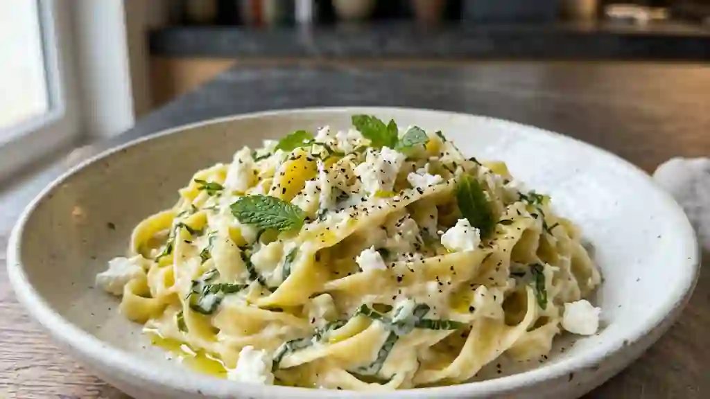 Tagliatelles crémeuses au chèvre frais et menthe - Photo de présentation