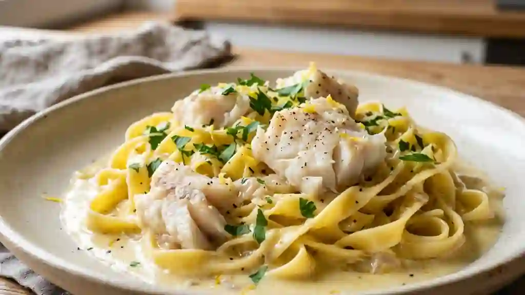 Tagliatelles crémeuses au poisson et citron - Photo de présentation
