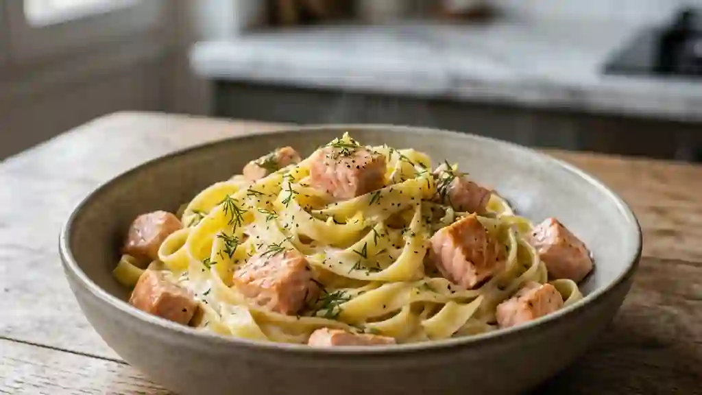 Tagliatelles crémeuses au saumon et à l'aneth - Photo de présentation