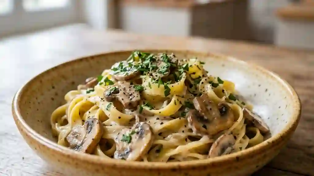 Tagliatelles onctueuses aux champignons de Paris - Photo de présentation