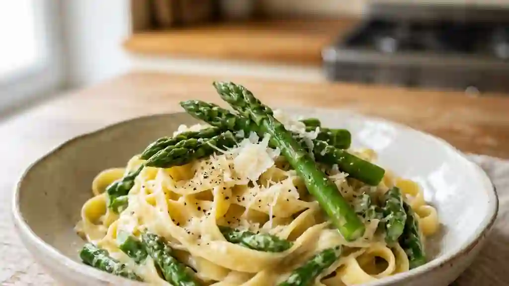 Tagliatelles crémeuses aux asperges croquantes - Photo de présentation