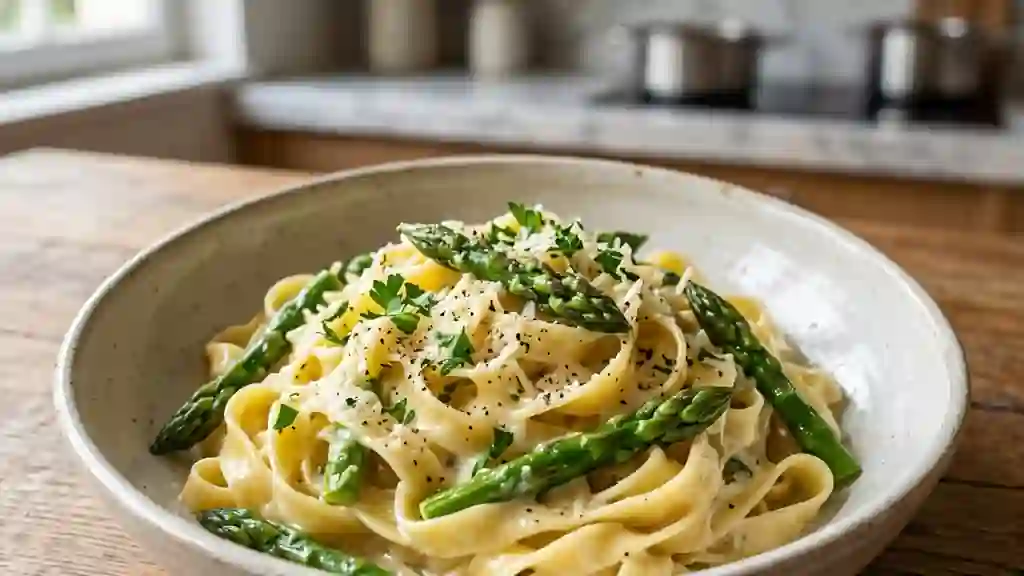 Tagliatelles crémeuses aux asperges croquantes - Photo de présentation
