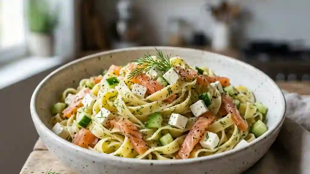 Tagliatelles fraîches au saumon et feta - Photo de présentation