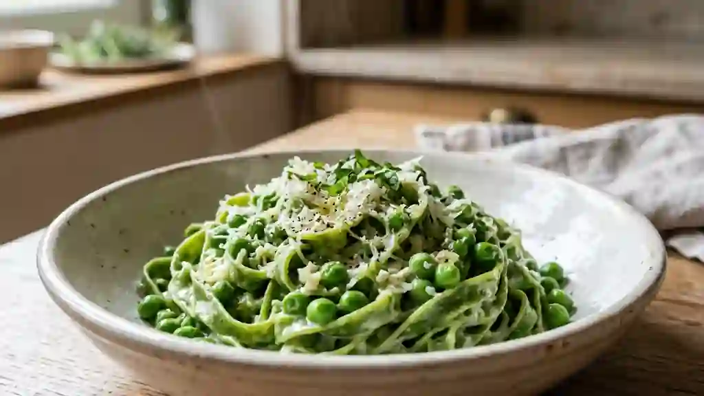 Tagliatelles Vertes et Petits Pois Fondants - Photo de présentation