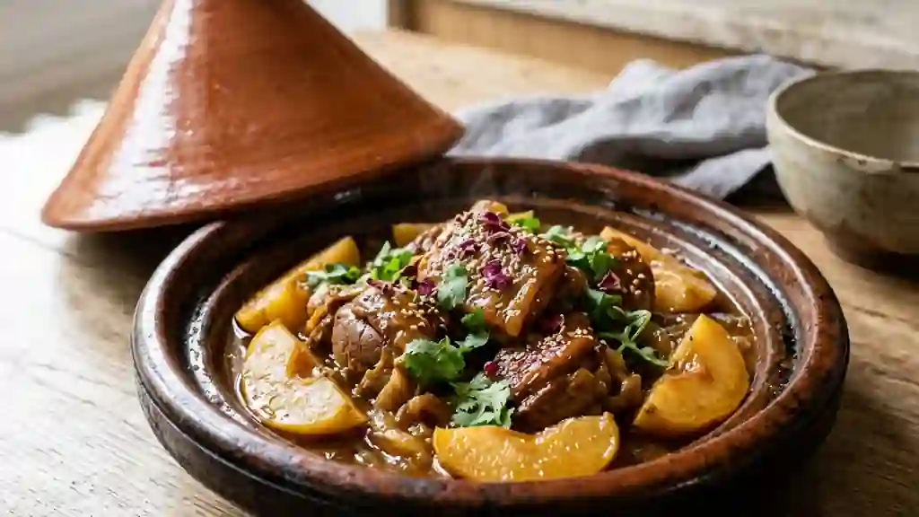 Tajine d'agneau fondant aux coings et miel - Photo de présentation
