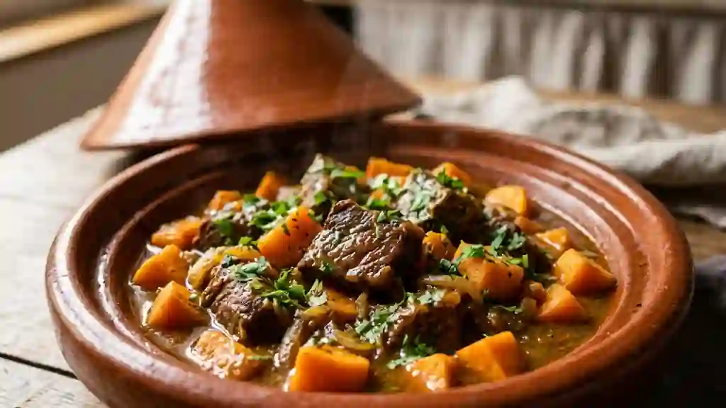 Tajine de bœuf fondant aux patates douces - Photo de présentation
