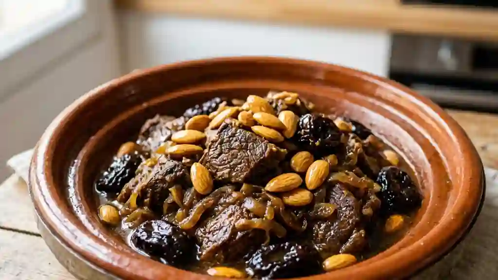 Tajine de bœuf confit aux pruneaux et amandes - Photo de présentation