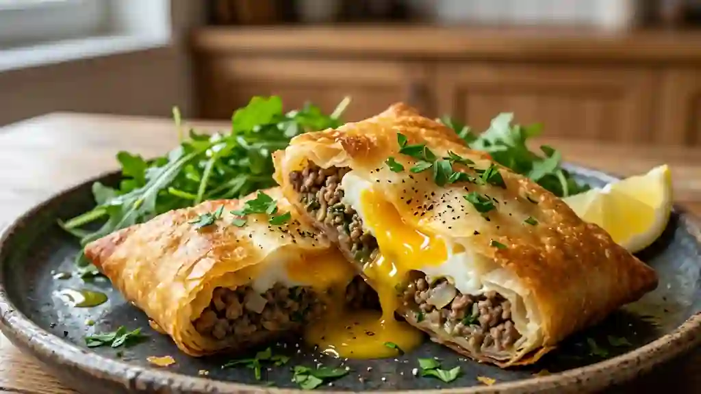 Brick croustillante bœuf et œuf coulant - Photo de présentation