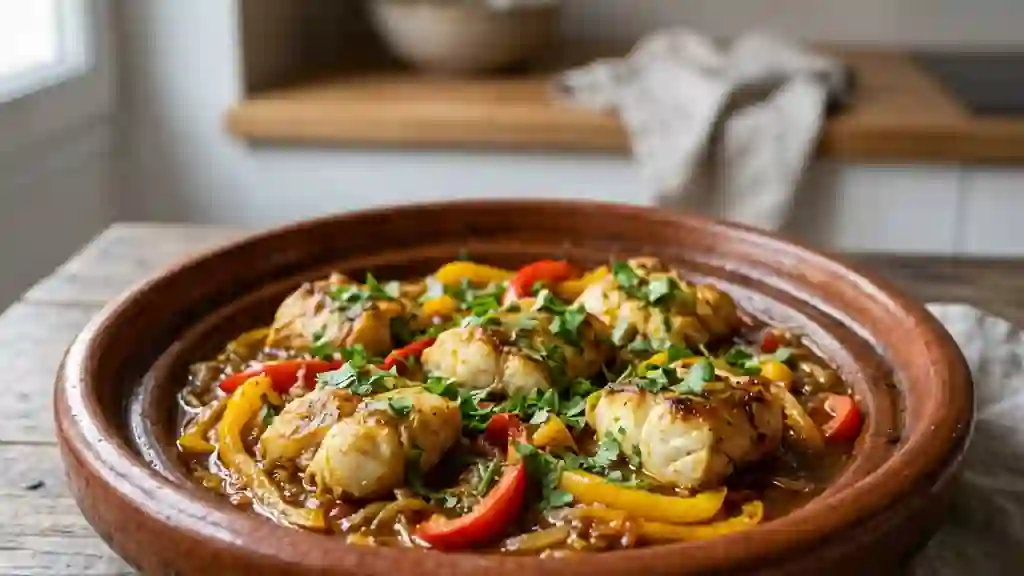 Tajine de lotte nacrée et poivrons confits - Photo de présentation